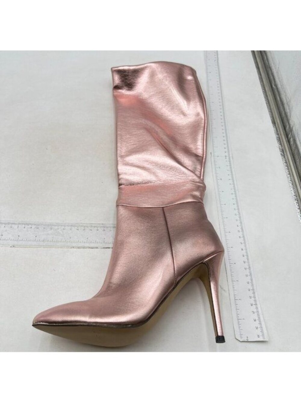 Knee High Boots Women Tall Boots Pointed Toe Stiletto High Heel Long Boots Gold